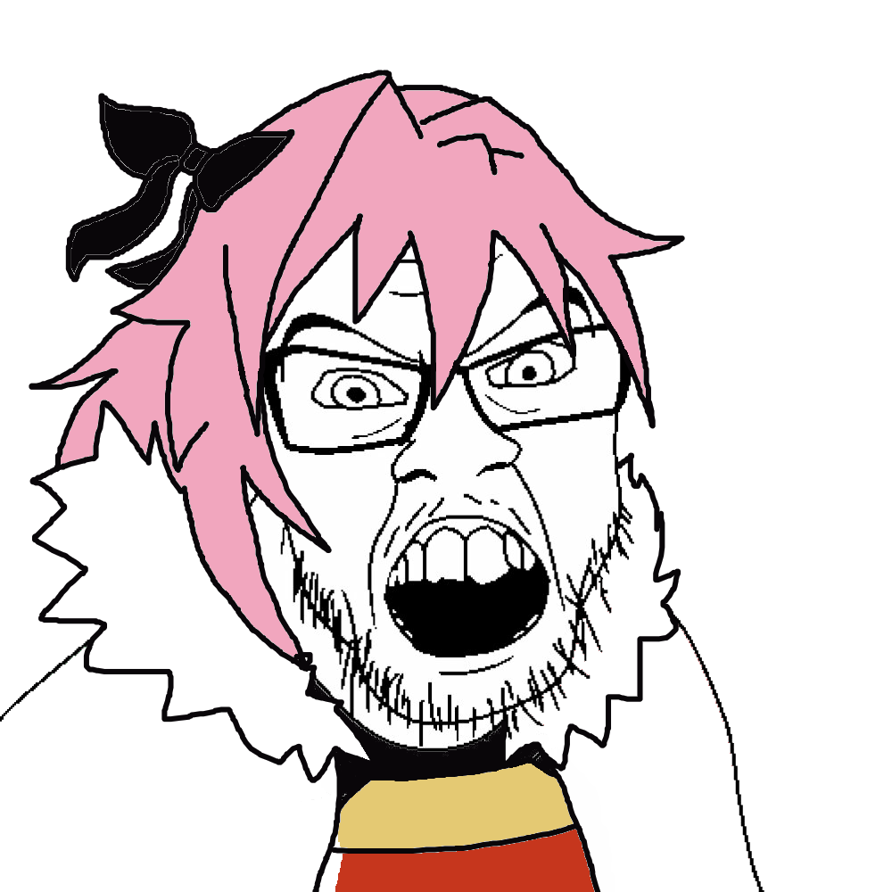 feral pink-haired anime wojak avatar